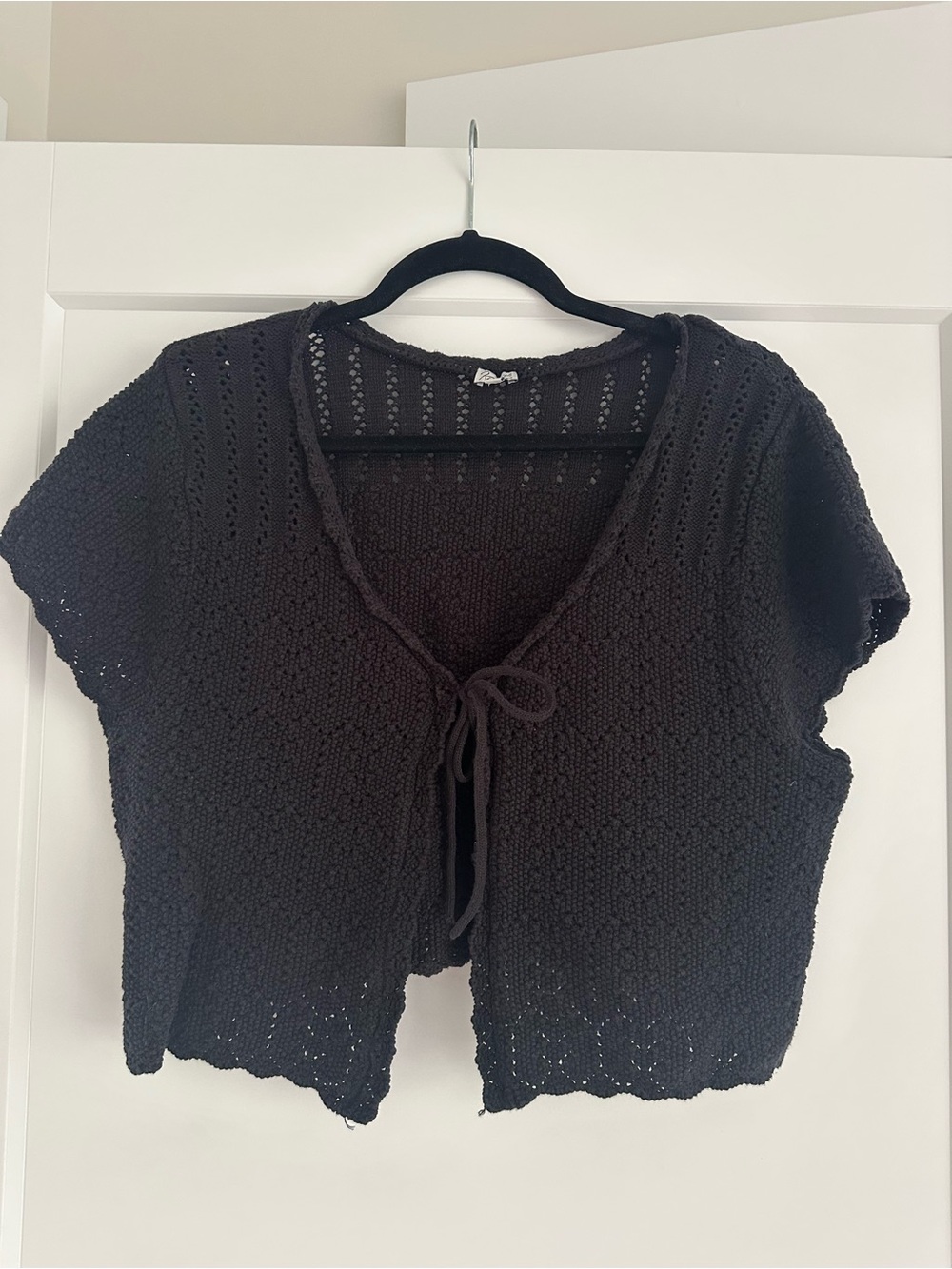 Kismet Black Crocheted Tie-Front Short Sleeve Top